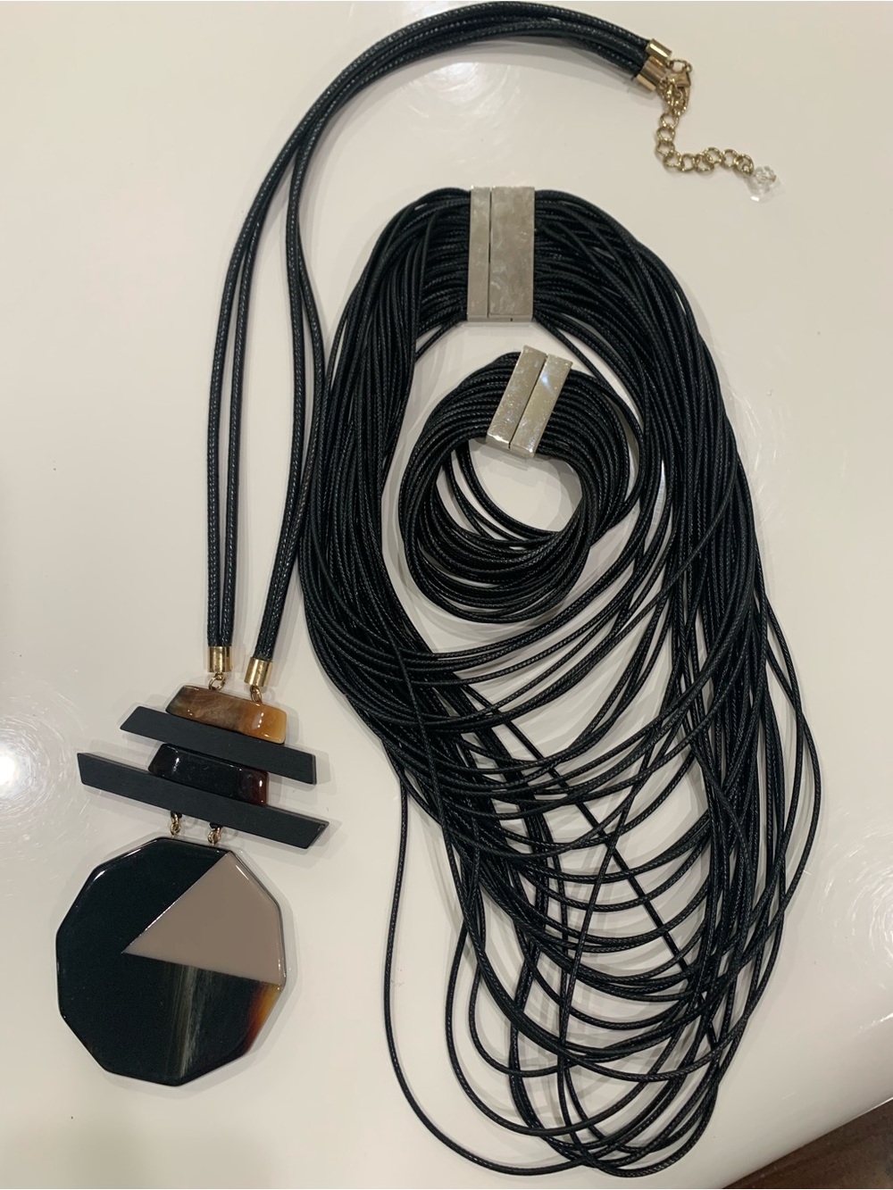 Black Multi-Strand Pendant Necklace by